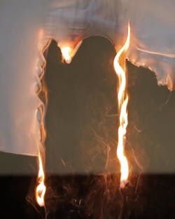 The shower curtain melts and create harmful smoke when burned. The shower curtain melts and create harmful smoke when burned.