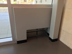 Moveable wall panels can be inserted into building enclosure walls to allow water flow into unoccupied areas during periods of flooding without damaging wall or glass systems. Moveable wall panels can be inserted into building enclosure walls to allow water flow into unoccupied areas during periods of flooding without damaging wall or glass systems.