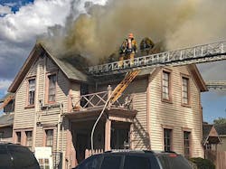 Notice that the operator extended the aerial to pick up the valley as well as the field of the roof. This allows access to two different roof lines. Notice that the operator extended the aerial to pick up the valley as well as the field of the roof. This allows access to two different roof lines.