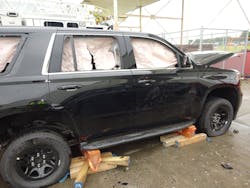 Rescuers must be prepared to stabilize a vehicle when running boards are encountered. Box cribbing (between two and three layers tall) is positioned beneath strong structural points on the frame rails. These locations avoid the running board, which might or might not serve as a stabilization point.