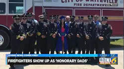 Firefighters from New Hanover County and Whiteville pose with Amber Stanley at her graduations.