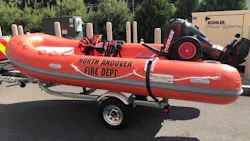 North Andover firefighters took their three boats to a lake for training when a part broke, throwing two firefighters into the water.
