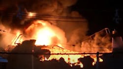 Crews from several area departments battled a fire that erupted after an asphalt tank in Gloucester City, NJ, exploded early Tuesday. Crews from several area departments battled a fire that erupted after an asphalt tank in Gloucester City, NJ, exploded early Tuesday.