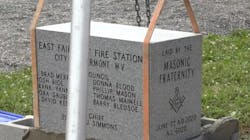 The cornerstone was symbolically laid down for the Fairmont, WV, Fire Department&apos;s new station Saturday.
