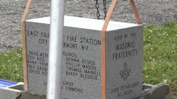 The cornerstone was symbolically laid down for the Fairmont, WV, Fire Department's new station Saturday. The cornerstone was symbolically laid down for the Fairmont, WV, Fire Department's new station Saturday.