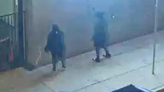 Two of the three people suspected of vandalizing the Fort Worth, TX, Police and Firefighters Memorial on Monday were caught on surveillance video defacing the outside wall of a business.