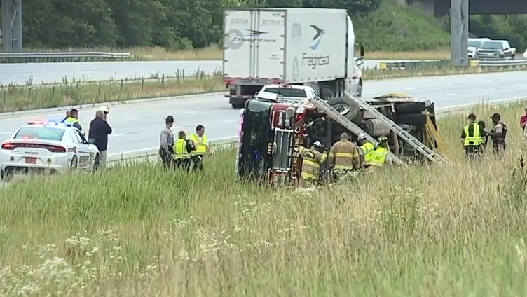 Three Pinecroft Sedgefield firefighters were injured when their vehicle overturned while responding to an emergency call Tuesday near Greensboro, NC.