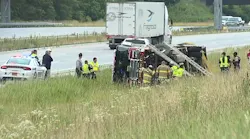 Three Pinecroft Sedgefield firefighters were injured when their vehicle overturned while responding to an emergency call Tuesday near Greensboro, NC.