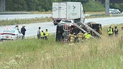 Three Pinecroft Sedgefield firefighters were injured when their vehicle overturned while responding to an emergency call Tuesday near Greensboro, NC. Three Pinecroft Sedgefield firefighters were injured when their vehicle overturned while responding to an emergency call Tuesday near Greensboro, NC.