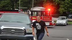 Hall County, GA, Fire Sgt. Jonathan Barton returned to work Tuesday after he suffered a cardiac arrest in physical training and conditioning with a recruit class in February.