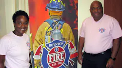 Latosha Clemons, Boynton Beach, FL, Fire Rescue's first black female firefighter, and Chief Glenn Joseph.