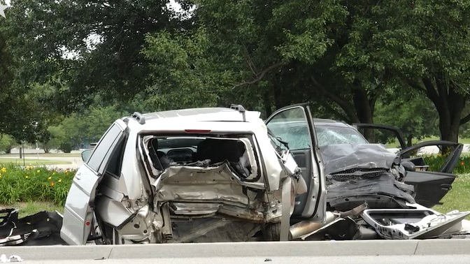 Olathe, KS, firefighters extricated nine people involved in a four-vehicle crash Sunday.