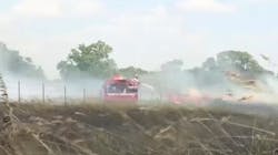 Firefighters from nearly a dozen departments battled three wheat field blazes that broke out in Reno County, KS, on Thursday. Firefighters from nearly a dozen departments battled three wheat field blazes that broke out in Reno County, KS, on Thursday.
