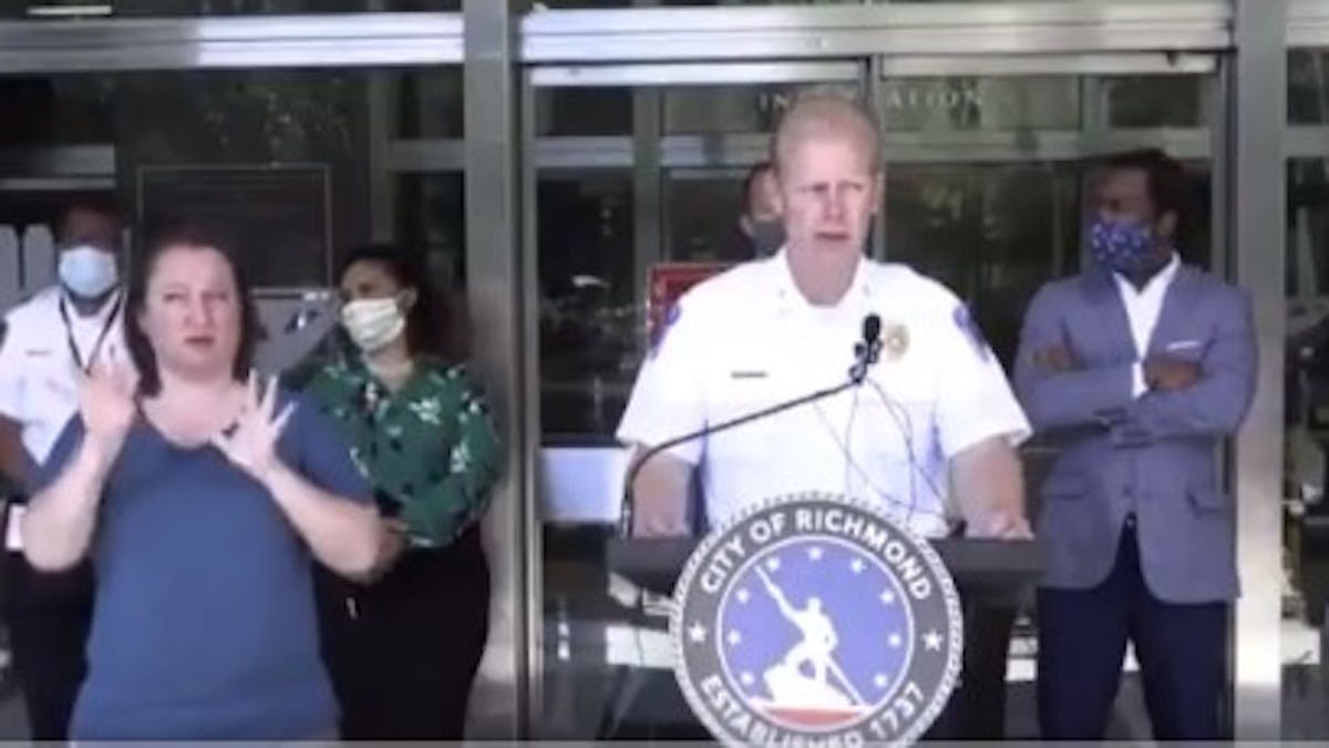 Richmond, VA, Police Chief Will Smith said firefighters were stopped by rioters from reaching the scene of a burning house that had a child inside early Sunday. Richmond, VA, Police Chief Will Smith said firefighters were stopped by rioters from reaching the scene of a burning house that had a child inside early Sunday.