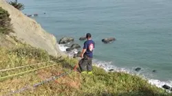 San Francisco firefighters used ropes to rescue a man who fell from a cliff Friday.