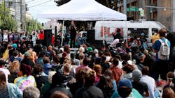 Hundreds listen to Kirsten Harris-Talley, running for State Representative in the 37th Legislative District, as she speaks at the Capitol Hill Occupied Protest (CHOP) in Seattle, WA, on June 13, 2020. Hundreds listen to Kirsten Harris-Talley, running for State Representative in the 37th Legislative District, as she speaks at the Capitol Hill Occupied Protest (CHOP) in Seattle, WA, on June 13, 2020.