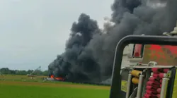 Firefighters from multiple companies battled a massive blaze that broke out at a barn in Upper Leacock Township in Lancaster County on Wednesday.