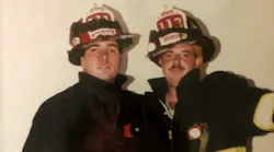 Roslyn Rescue Allen R. “Big Al” Frye (left) and Frank Calo at a 2000 fire.