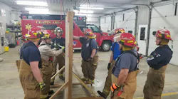 Chapin VFD firefighters receive instruction on forced entry during a training session in February 2020.