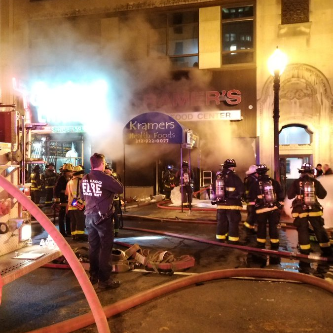 Chicago firefighters battle a two-alarm blaze on Wabash Avenue late Saturday. Crews responded to 85 fires between late Saturday and early Monday, a record number for the department.