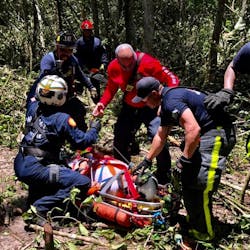 Firefighters from Margate-Coconut Creek, FL, Fire Rescue and other departments rescued an injured pilot whose helicopter crashed in a remote area of a park in Coconut Creek on Thursday.