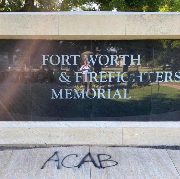 Vandals defaced the Fort Worth, TX, Police and Firefighters Memorial sometime between late Sunday and early Monday.