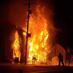 Nearly 10 fire companies battled a massive blaze that erupted after a vehicle crashed into a vacant Potter Township, PA, house early Wednesday. Nearly 10 fire companies battled a massive blaze that erupted after a vehicle crashed into a vacant Potter Township, PA, house early Wednesday.