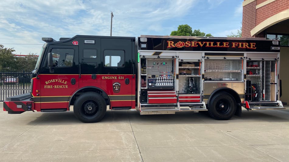 This picture shows a recently delivered engine. This project was procured using the HGACBuy consortium. There are many department specific items highlighted in this picture including the safe-steps to allow access to taller compartment areas, pump panel layout, and equipment storage options.