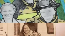 A significant difference can be seen in a memorial mural and the photo it is based on that led to the removal of the fire chief and another city official in Boynton Beach, FL, on June 6, 2020.