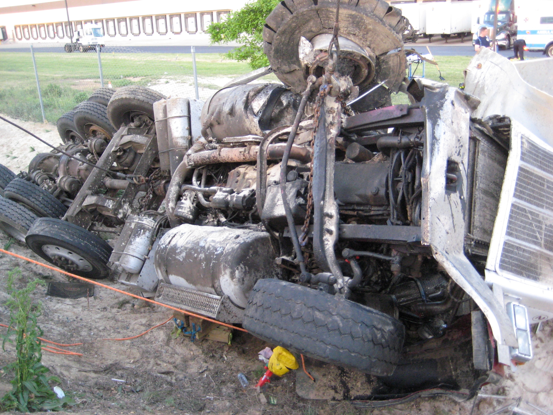 Because passenger vehicles are lighter in weight than commercial vehicles and can end up underneath them in the event of a traffic accident, moving or displacing the commercial vehicle might be necessary to remove a victim in a passenger vehicle. This vehicle was stabilized using cribbing, struts and cables in conjunction with heavy-duty wreckers, lifting the load as crews stabilized from the ground up.