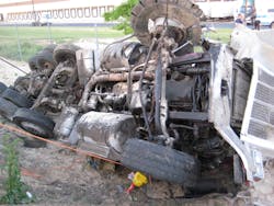 Because passenger vehicles are lighter in weight than commercial vehicles and can end up underneath them in the event of a traffic accident, moving or displacing the commercial vehicle might be necessary to remove a victim in a passenger vehicle. This vehicle was stabilized using cribbing, struts and cables in conjunction with heavy-duty wreckers, lifting the load as crews stabilized from the ground up.