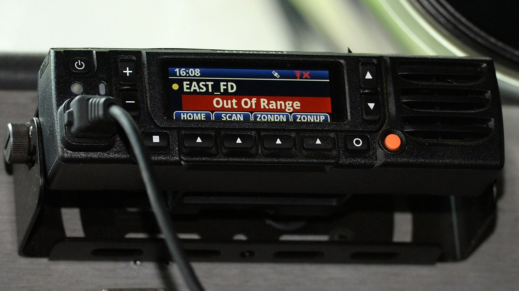 The mobile radio in the apparatus of the North East, PA, Fire Department shows it is out of range only a few miles away from the station., an issue with Erie County's new $26.5 million public radio system that Chief Dave Meehl has been trying to resolve for his department.