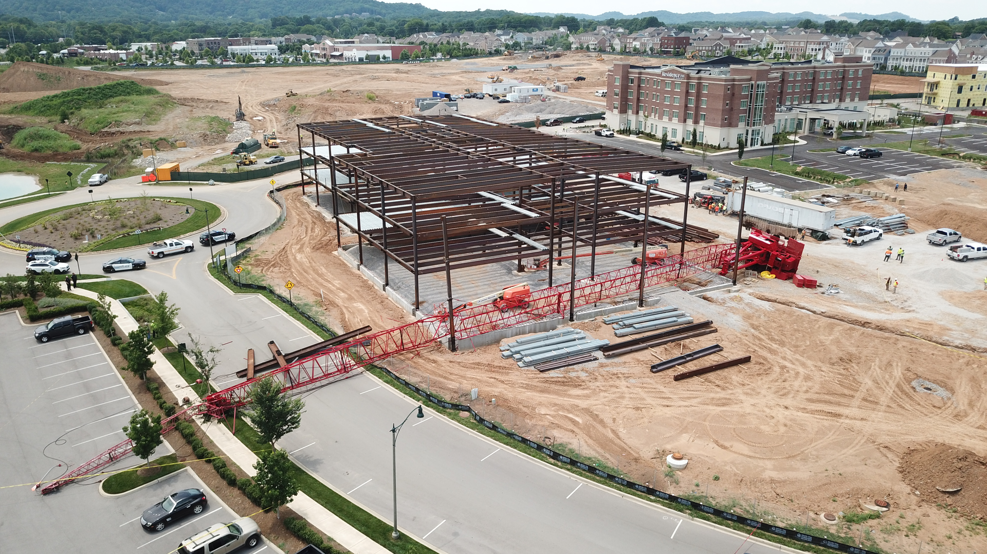 Franklin, TN, firefighters quickly contained leaking diesel fuel from a 200-foot crane that collapsed at a construction site Monday.