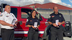 Harrisburg, OR, Fire Chief Bart Griffith (left), firefighter Aleshia DeLanoy and Capt. Matt McCarl received Medals of Honor for the rescue of a 61-year-old man during a 2019 house fire.