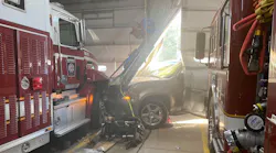 A vehicle crashed into Howard, PA, Fire Company's main station Monday, damaging the firehouse and two pieces of apparatus.