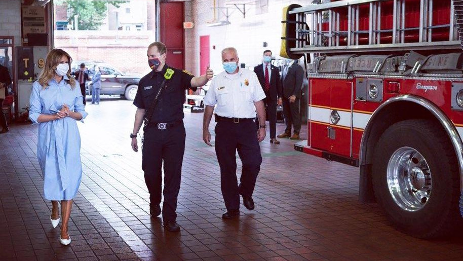 First Lady Melania Trump visited D.C. Fire and EMS Engine Company 9 on Wednesday to drop off lunches, face masks and other items.