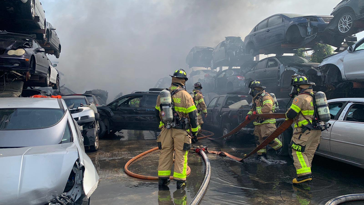 Video Dozens of MiamiDade Firefighters Tackle Junkyard Blaze Firehouse