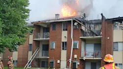 Three Baltimore County firefighters and two residents were injured during a three-alarm blaze at a Middle River apartment complex Sunday.