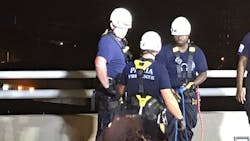 Firefighters from Peoria's technical rescue team saved a man threatening to jump from the Bob Michel Bridge on Saturday. Firefighters from Peoria's technical rescue team saved a man threatening to jump from the Bob Michel Bridge on Saturday.