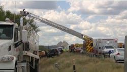 San Antonio firefighters rescued a construction worker who fell into a trench at a work site Tuesday. San Antonio firefighters rescued a construction worker who fell into a trench at a work site Tuesday.