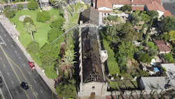 A four-alarm blaze destroyed the roof of the 249-year-old San Gabriel Mission early Saturday and had 50 firefighters from the San Gabriel, CA, Fire Department and other agencies responding to it.
