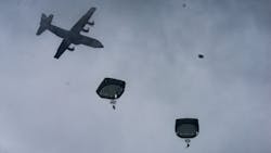 A German firefighter was injured rescuing U.S. paratroopers who crashed into trees during a parachuting training exercise near Grafenwoehr, Germany, on Wednesday.