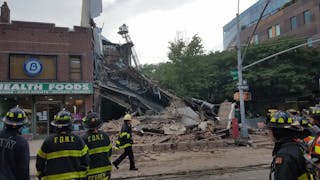 FDNY crews on scene in Brooklyn after a vacant three-story building collapsed on Wednesday, July 1, 2020.