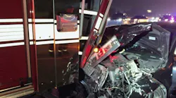 An Allen Park, MI, aerial used as a blocker at the scene of an interstate car fire suffered 'major damage' when it was rear-ended by two vehicles early Saturday.