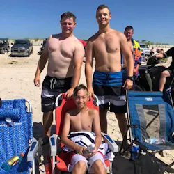 North Patchogue, NY, firefighters Steven Welsh (left) and Justin Owen rescued a boy who sucked under by a rip current Sunday at the outer beach of Smith Point County Park.