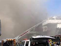 Firefighters from Federal Fire and San Diego Fire-Rescue are working at the scene of the three-alarm fire on the USS Bonhomme Richard. Firefighters from Federal Fire and San Diego Fire-Rescue are working at the scene of the three-alarm fire on the USS Bonhomme Richard.