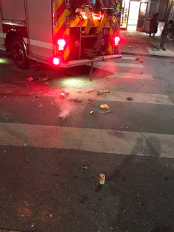 Fireworks litters the streets after San Francisco firefighters contained a fire Saturday night.