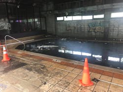 The ambient temperature in the swimming pool area of an abandoned hotel is believed to have affected the concrete around the pool to the extent that the pool&mdash;likely in combination with the film that covered the surface of the water&mdash;showed as within the temperature variant of the thermal imager that a firefighter used amid smoke that drifted below eye level. In other words, the firefighter wasn&rsquo;t aware of what was immediately in front of him. He stepped into the pool, and a mayday ensued.