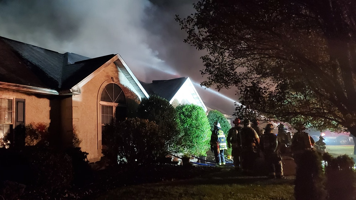 Firefighters from three counties battled a blaze that destroyed a garage and damaged a section of a large Berks County, PA, home late Wednesday.
