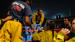Supplies are unloaded from a Menlo Park, CA, vehicle at the Boulder Creek Volunteer Fire Department station Friday during the CZU Lightning Complex fires. Supplies are unloaded from a Menlo Park, CA, vehicle at the Boulder Creek Volunteer Fire Department station Friday during the CZU Lightning Complex fires.